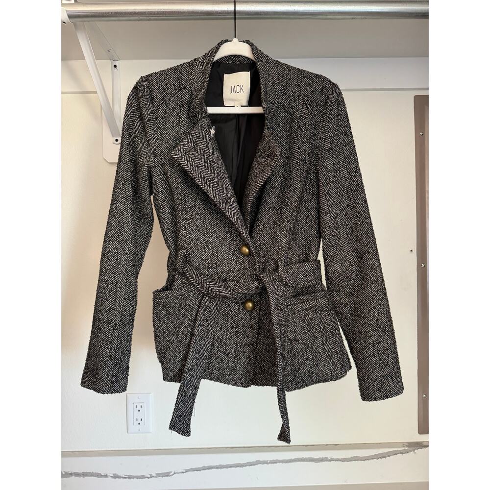 JACK Houndstooth Pea Coat Black/White Size Small‎ Gold Buttons